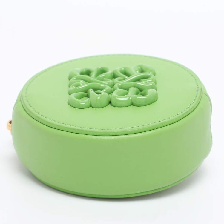 Pre Owned Loewe Pea Green Leather Monogram Debossed Cookie Purse Charm