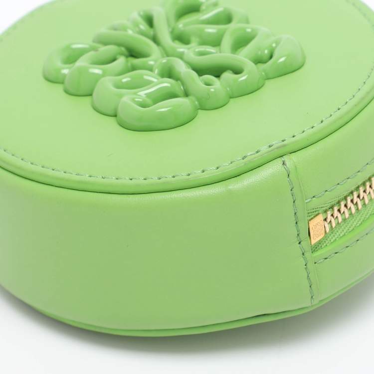 Pre Owned Loewe Pea Green Leather Monogram Debossed Cookie Purse Charm