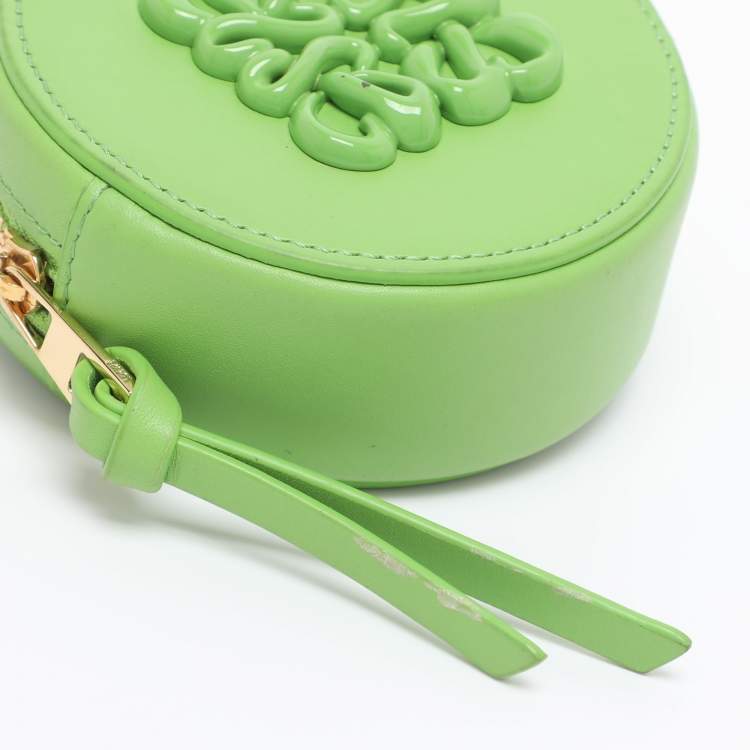 Pre Owned Loewe Pea Green Leather Monogram Debossed Cookie Purse Charm