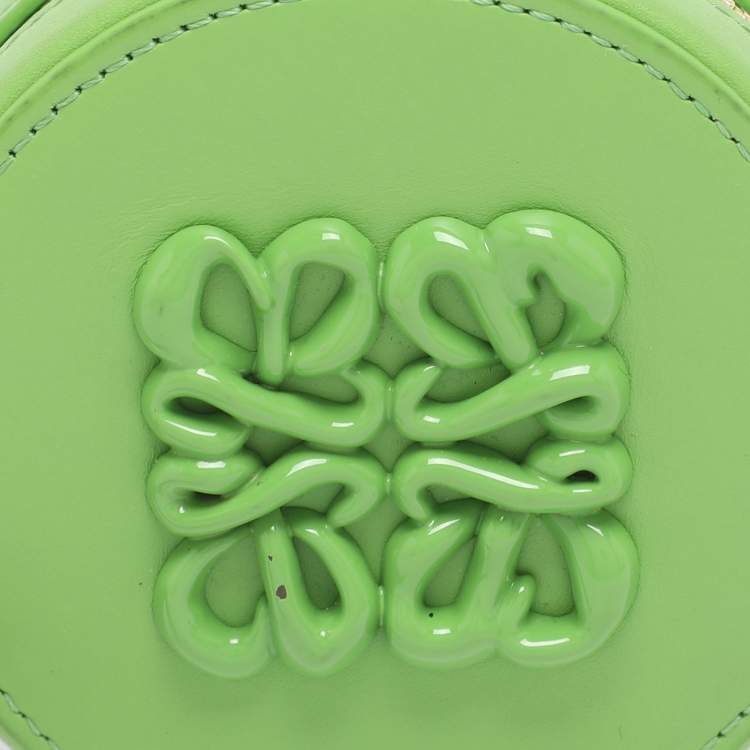 Pre Owned Loewe Pea Green Leather Monogram Debossed Cookie Purse Charm