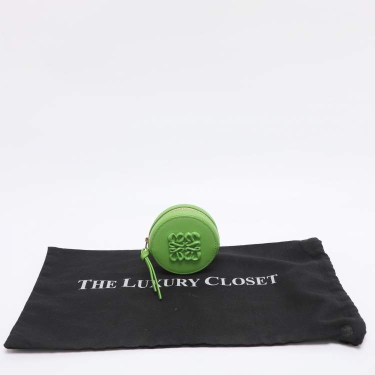 Pre Owned Loewe Pea Green Leather Monogram Debossed Cookie Purse Charm