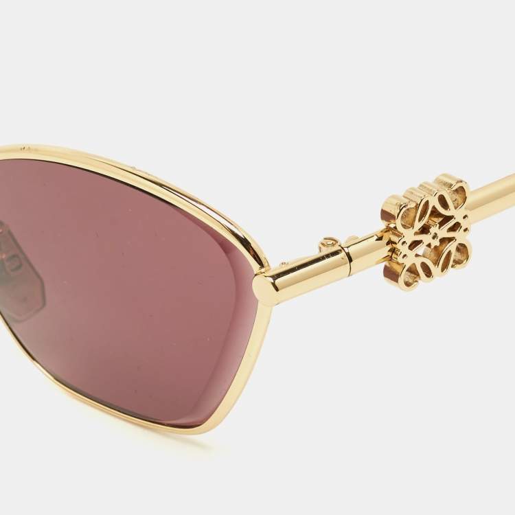 Pre Owned Loewe Purple/Gold Tone LW40115U Anagram Cat Eye Sunglasses