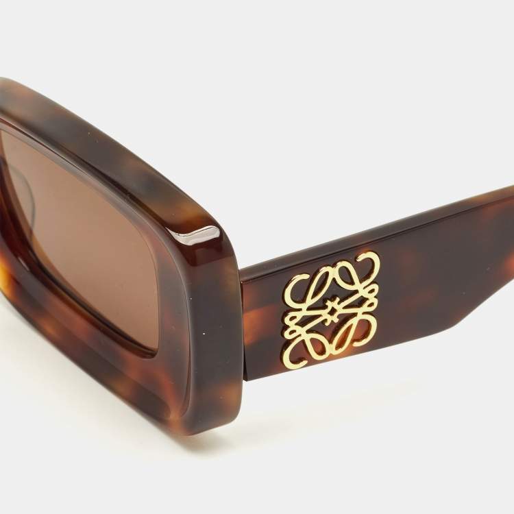 Pre Owned Loewe Tortoise Brown Anagram LW40101I Frame Rectangle Sunglasses