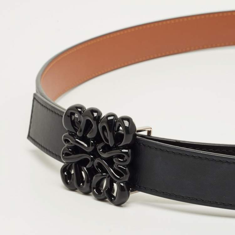 Pre Owned Loewe Black/Brown Leather Anagram Reversible Belt  85 CM