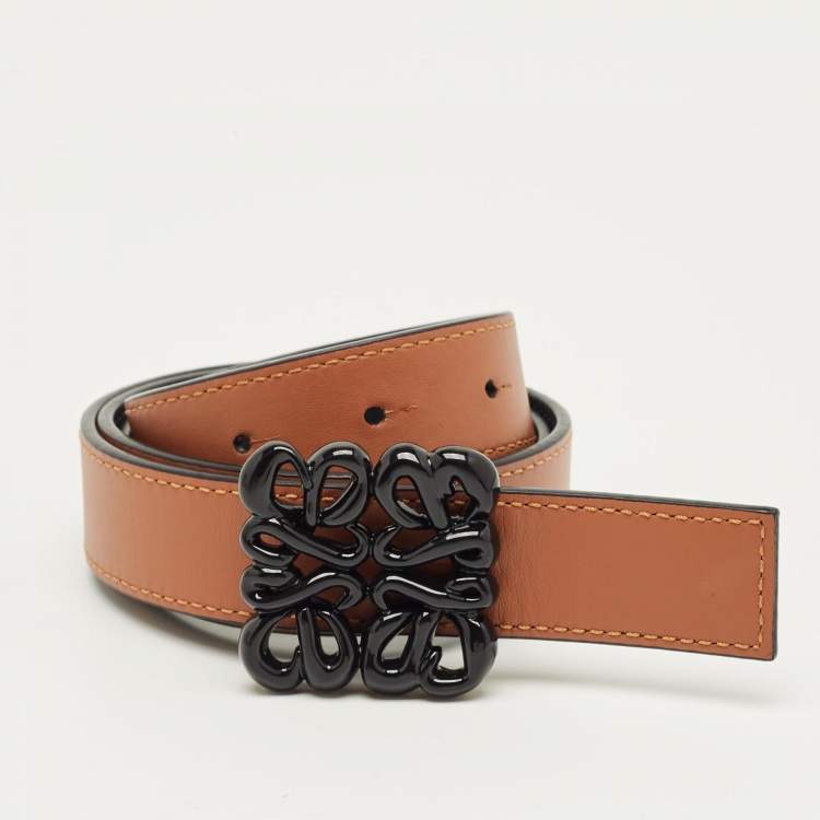 Pre Owned Loewe Black/Brown Leather Anagram Reversible Belt  85 CM