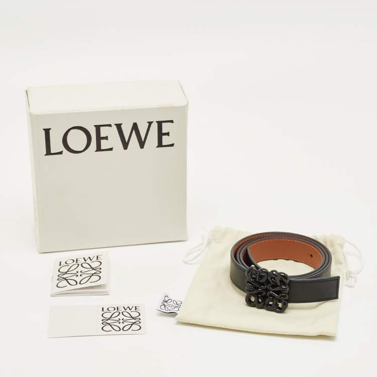 Pre Owned Loewe Black/Brown Leather Anagram Reversible Belt  85 CM