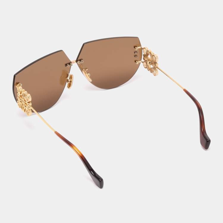 Pre Owned Loewe Brown/Gold Tone Hardware LW40049U Anagram Hexagonal Rimless Sunglasses