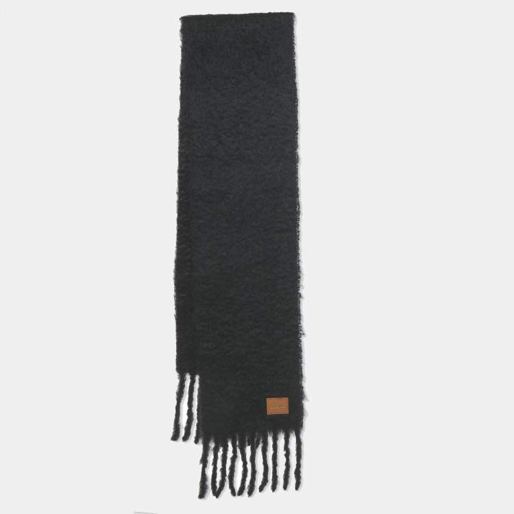 Pre Owned Loewe Black Anagram Patch Mohair Fringed Scarf 