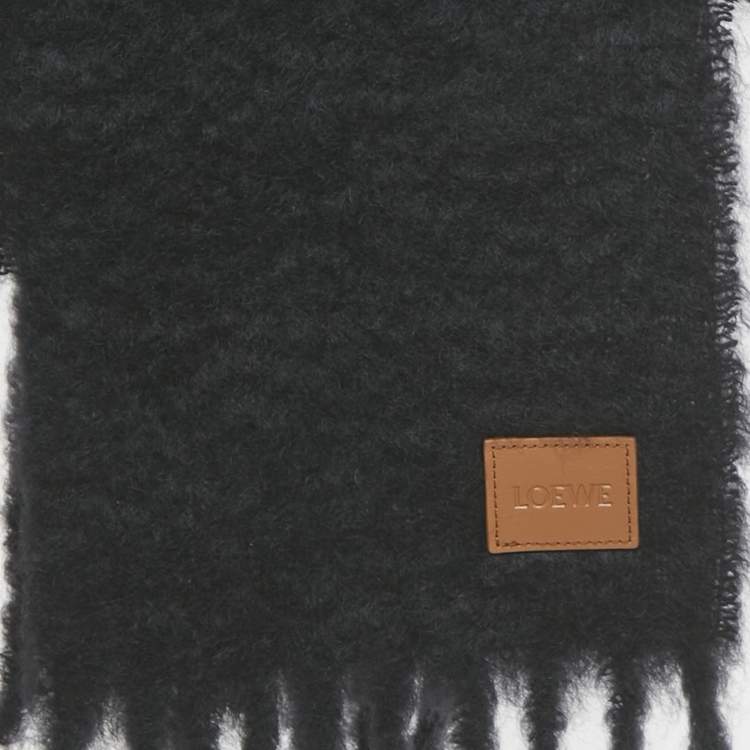 Pre Owned Loewe Black Anagram Patch Mohair Fringed Scarf 