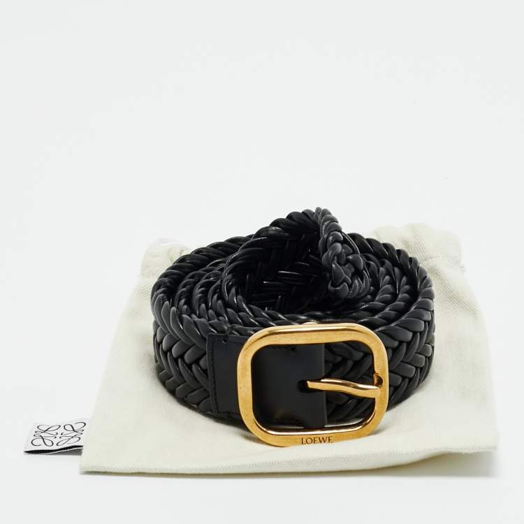 Pre Owned Loewe Buckle Belt Woven Black Leather