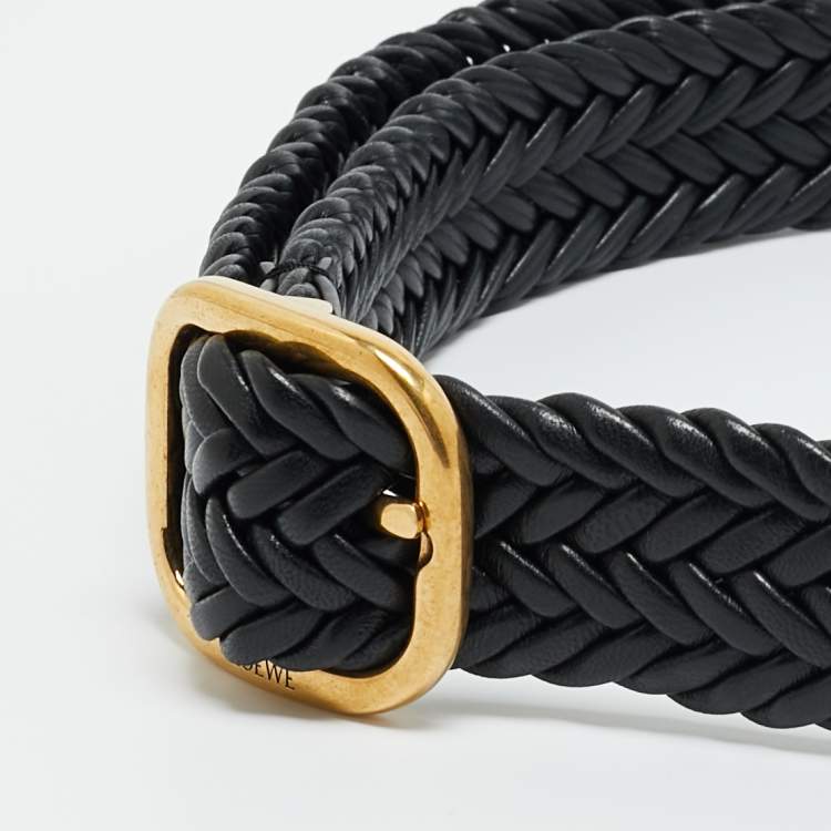 Pre Owned Loewe Buckle Belt Woven Black Leather