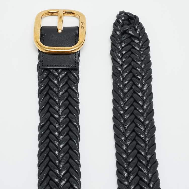 Pre Owned Loewe Buckle Belt Woven Black Leather