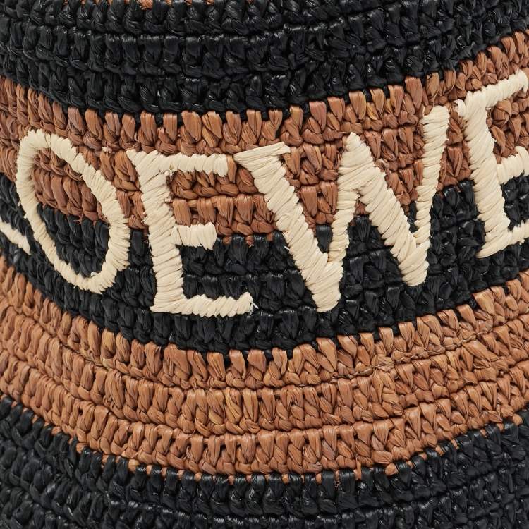 Pre Owned Loewe X Paula's Ibiza Brown/Black Logo Raffia Bucket Hat One Size