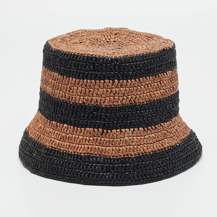 Pre Owned Loewe X Paula's Ibiza Brown/Black Logo Raffia Bucket Hat One Size