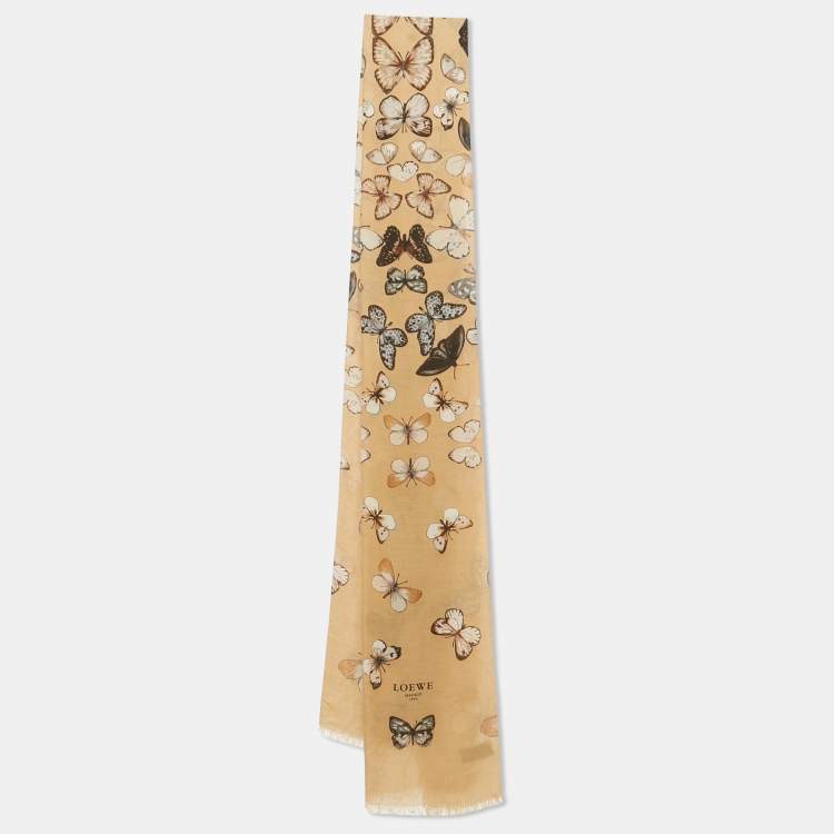 Pre Owned Loewe Brown Butterfly Print Crepe Scarf
