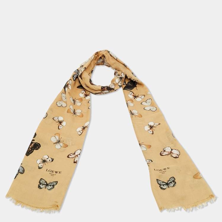 Pre Owned Loewe Brown Butterfly Print Crepe Scarf