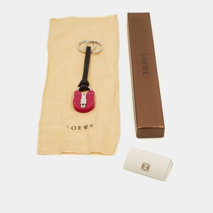 Pre Owned Loewe Padlock Key Ring Black Leather