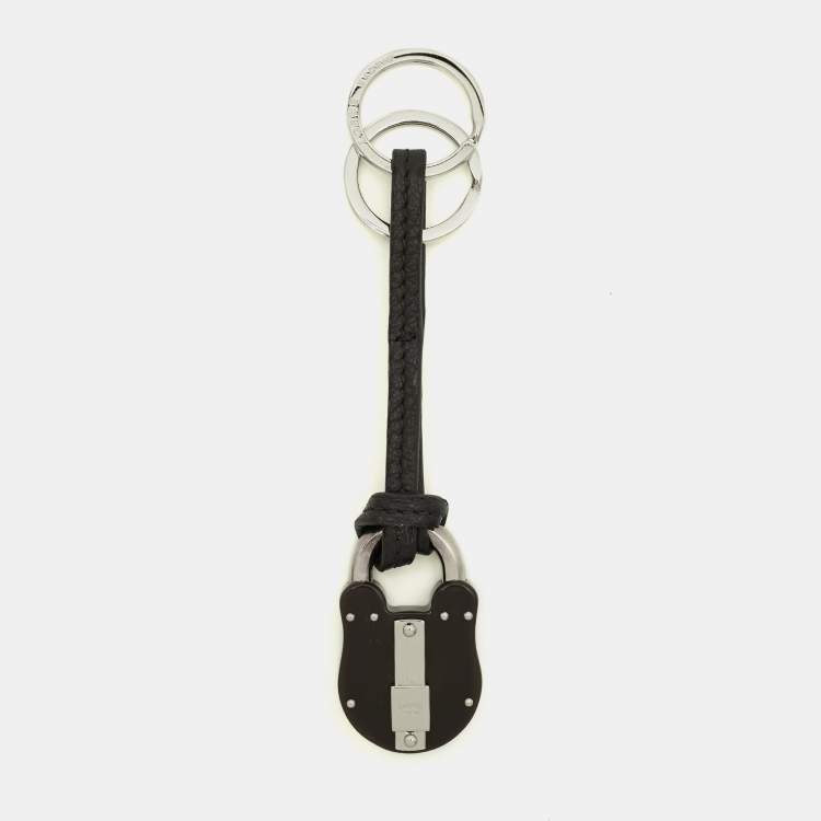 Pre Owned Loewe Padlock Key Ring Black Leather