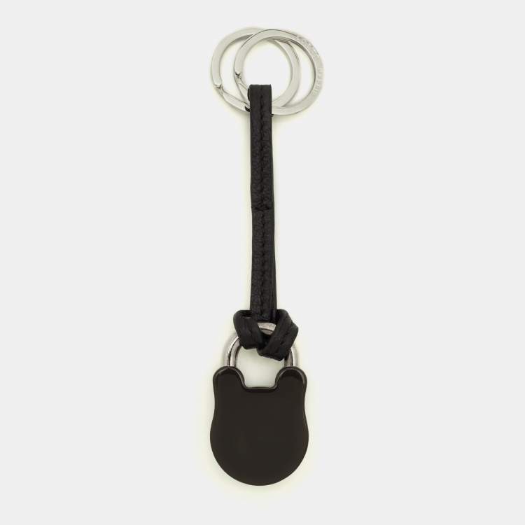 Pre Owned Loewe Padlock Key Ring Black Leather