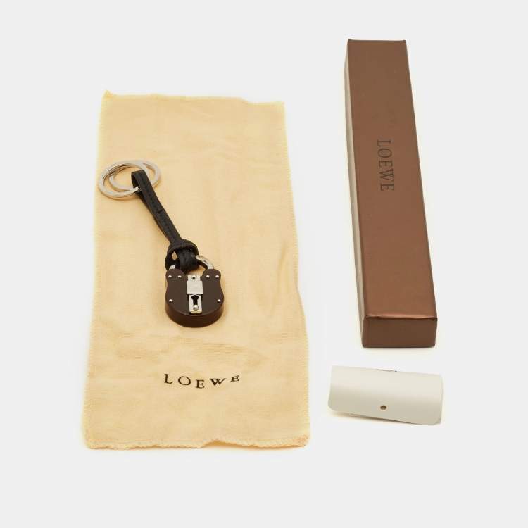 Pre Owned Loewe Padlock Key Ring Black Leather