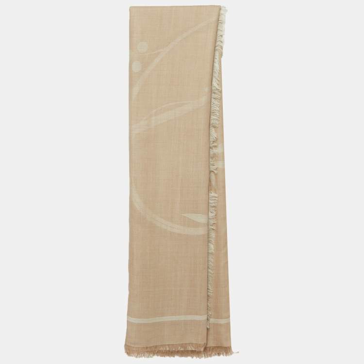 Pre Owned Loewe Beige Monogram Wool Foulard Scarf