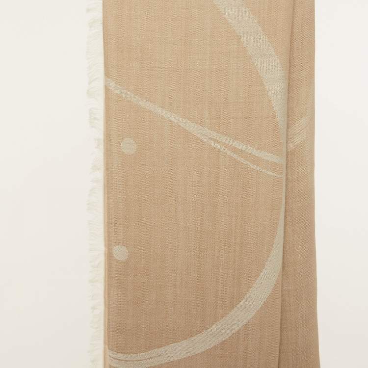 Pre Owned Loewe Beige Monogram Wool Foulard Scarf