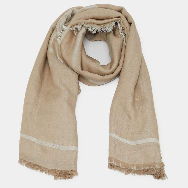 Pre Owned Loewe Beige Monogram Wool Foulard Scarf
