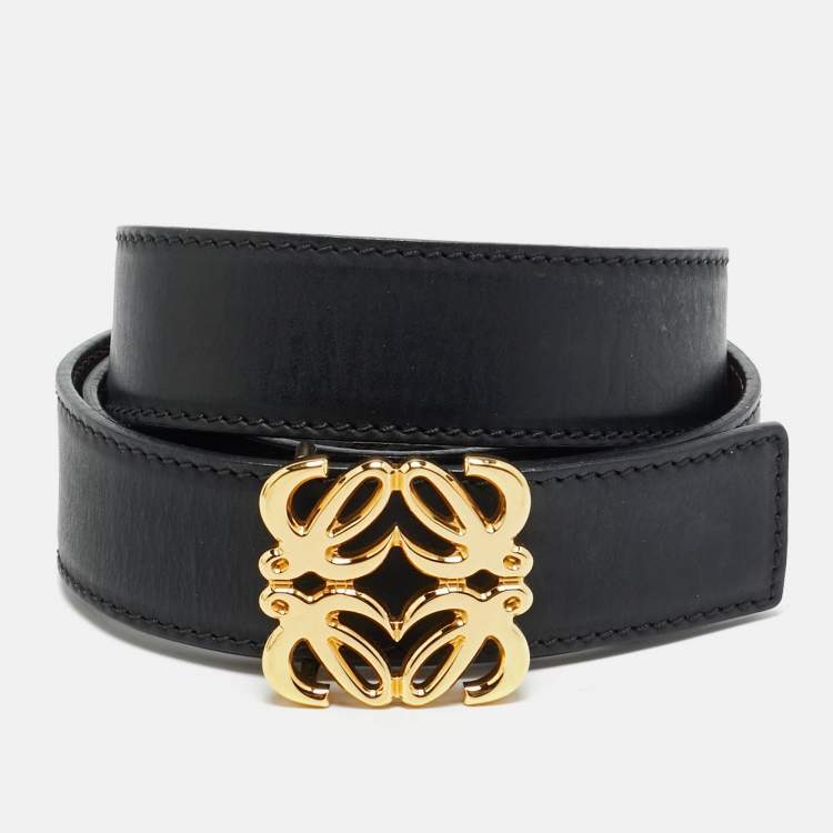 مملوكة مسبقًا Loewe Anagram 90 CM Reversible Buckle Belt Brown/Black Leather