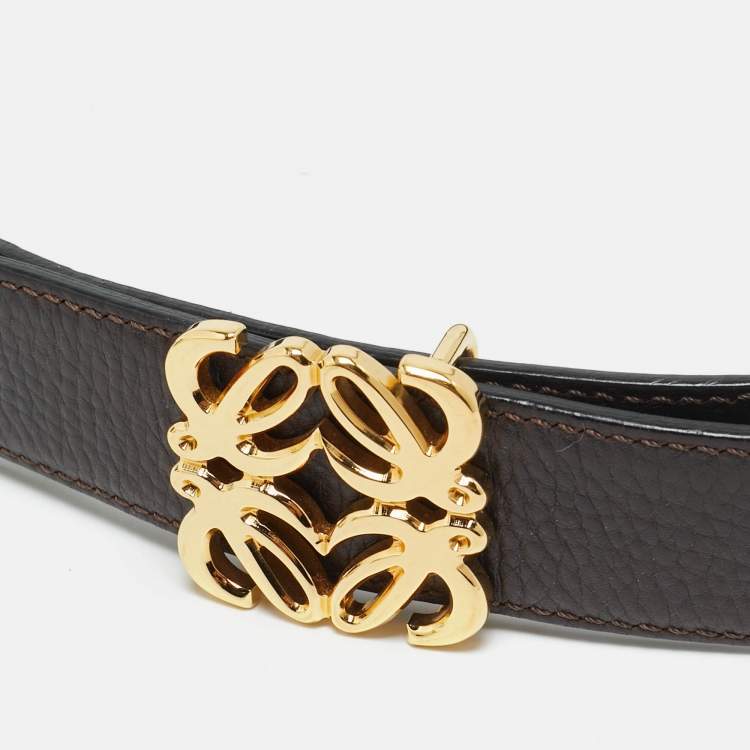 مملوكة مسبقًا Loewe Anagram 90 CM Reversible Buckle Belt Brown/Black Leather