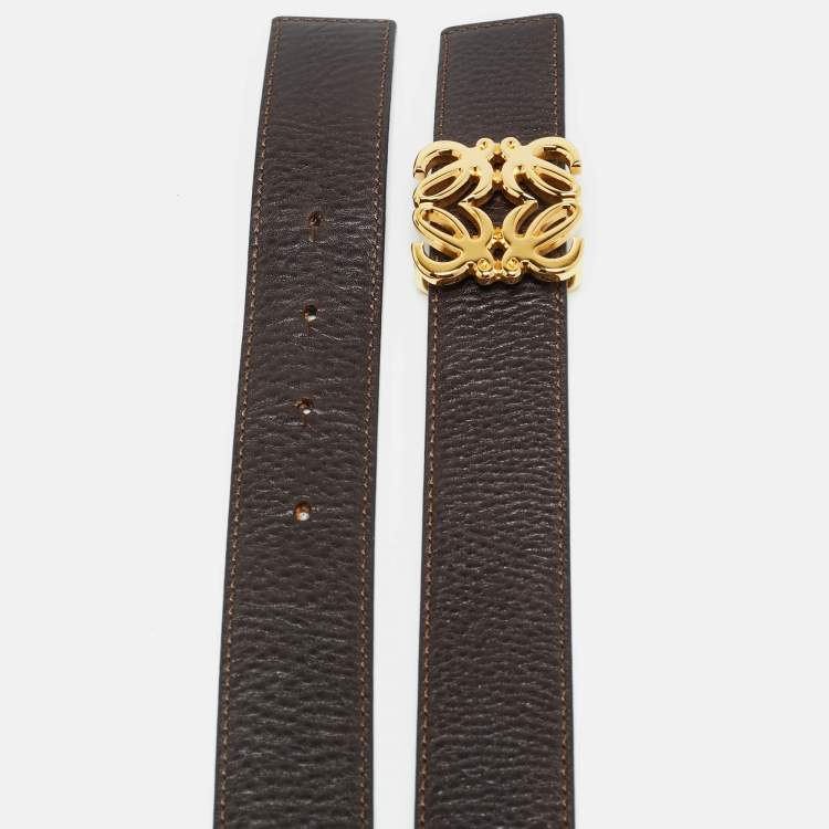 مملوكة مسبقًا Loewe Anagram 90 CM Reversible Buckle Belt Brown/Black Leather