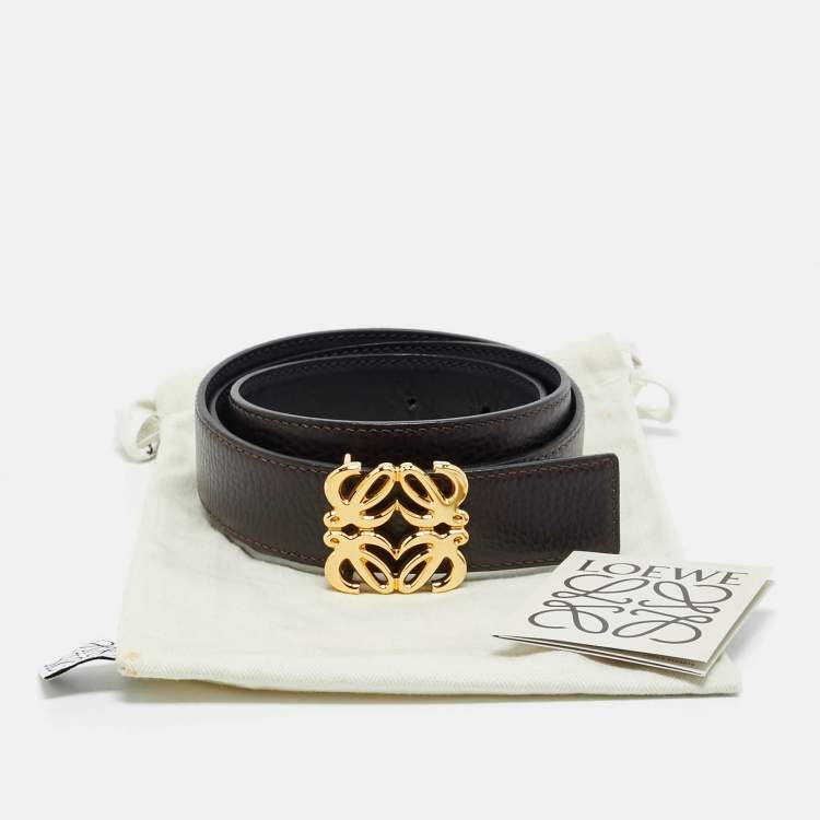 مملوكة مسبقًا Loewe Anagram 90 CM Reversible Buckle Belt Brown/Black Leather