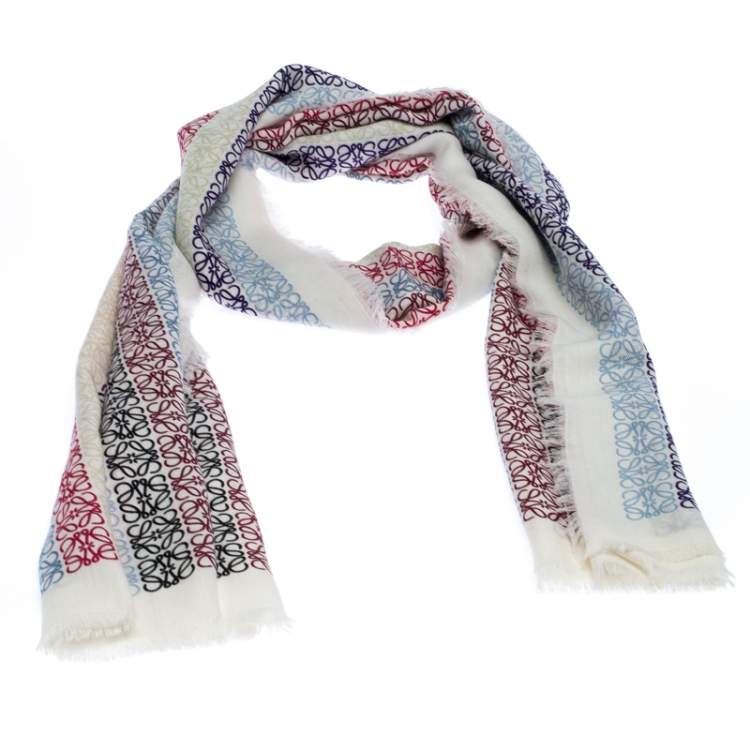 LOEWE Fringed printed wool, silk and cashmere-blend scarf