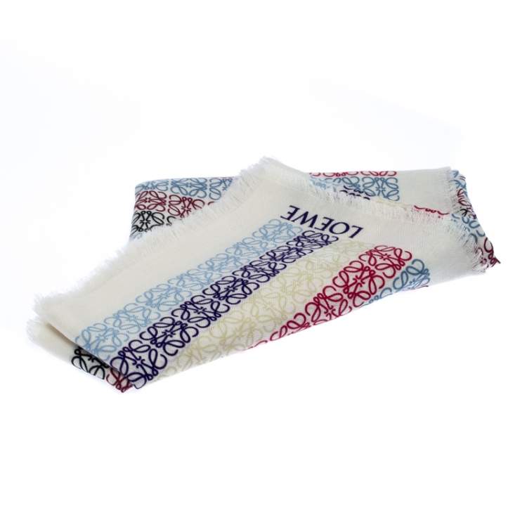 Pre Owned Loewe White Anagram Printed Wool Scarf