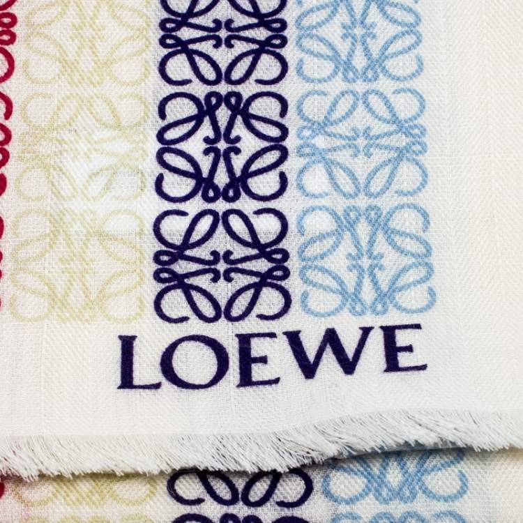 Pre Owned Loewe White Anagram Printed Wool Scarf