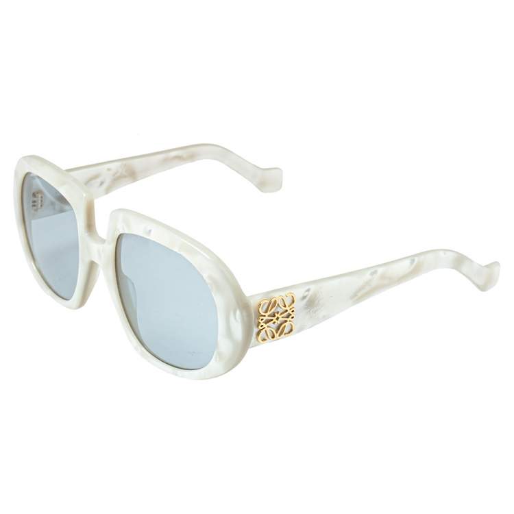Pre Owned Loewe White Pearl /Light Blue LW40031 Round Sunglasses