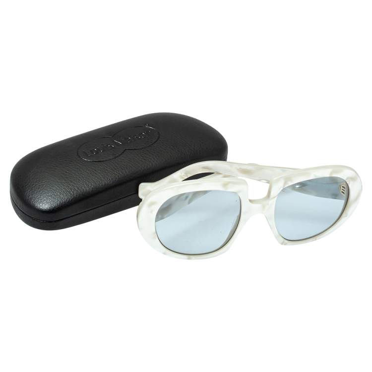 Pre Owned Loewe White Pearl /Light Blue LW40031 Round Sunglasses