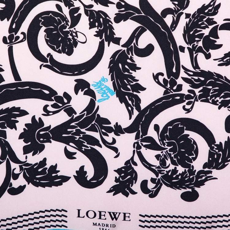Pre Owned Loewe Pink & Black Floral Print Silk Scarf
