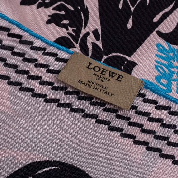 Pre Owned Loewe Pink & Black Floral Print Silk Scarf