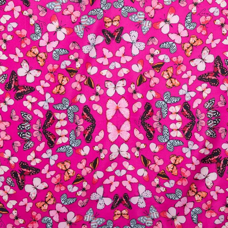 Pre Owned Loewe Magenta Butterfly Print Silk Scarf