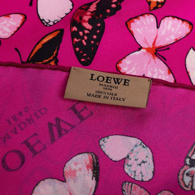 Pre Owned Loewe Magenta Butterfly Print Silk Scarf