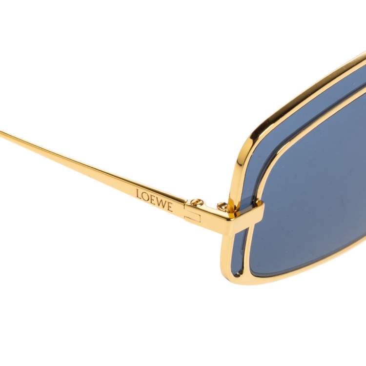 Pre Owned Loewe Blue Acetate and Gold Tone Metal LW40022U Rectangle Sunglasses