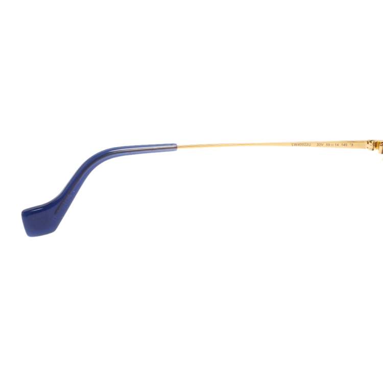 Pre Owned Loewe Blue Acetate and Gold Tone Metal LW40022U Rectangle Sunglasses