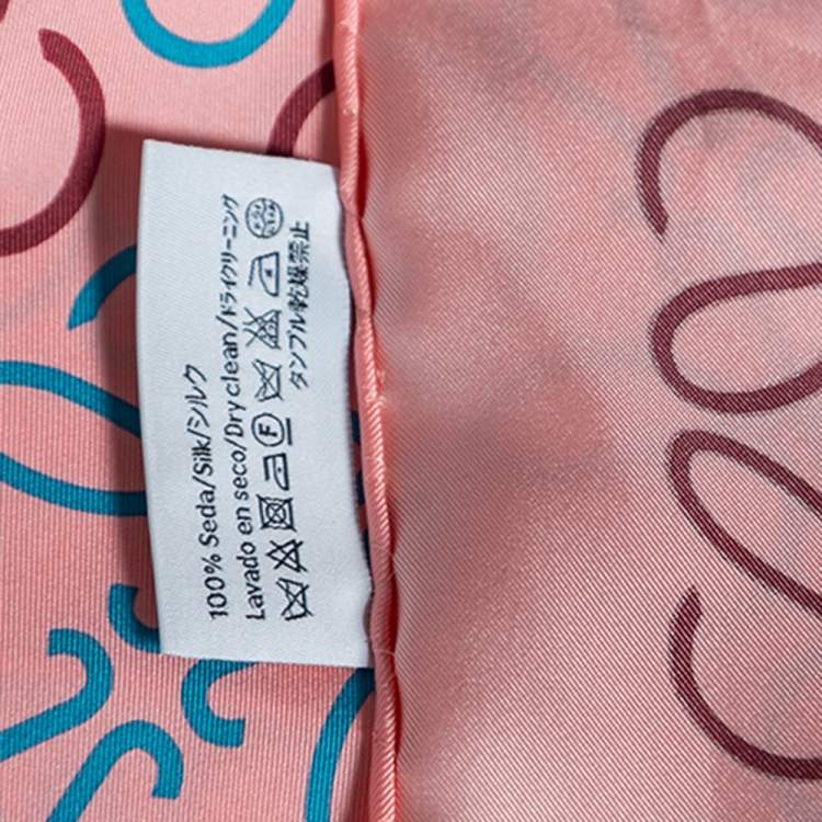Pre Owned Loewe Pink Anangram Printed Silk Square Scarf 