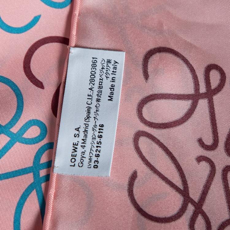 Pre Owned Loewe Pink Anangram Printed Silk Square Scarf 