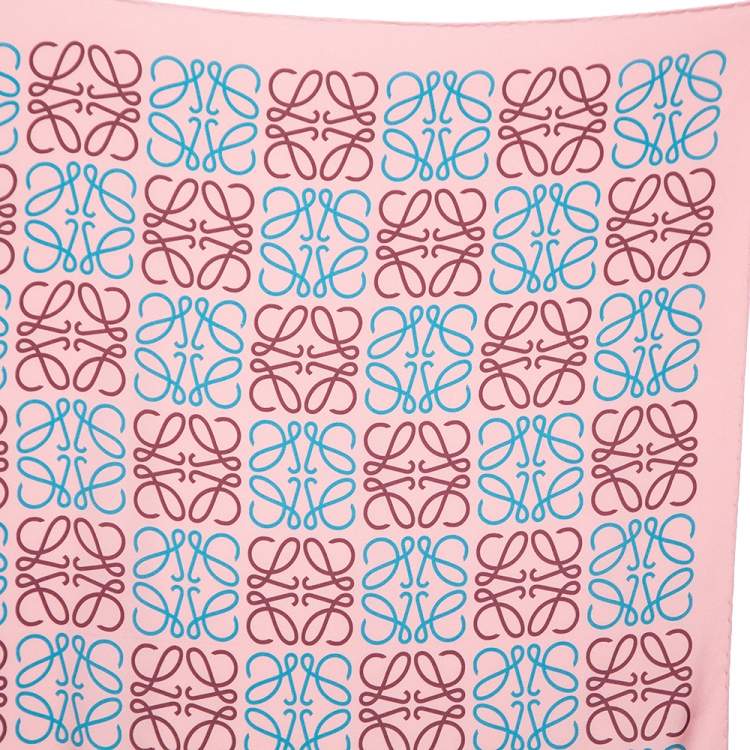 Pre Owned Loewe Pink Anangram Printed Silk Square Scarf 