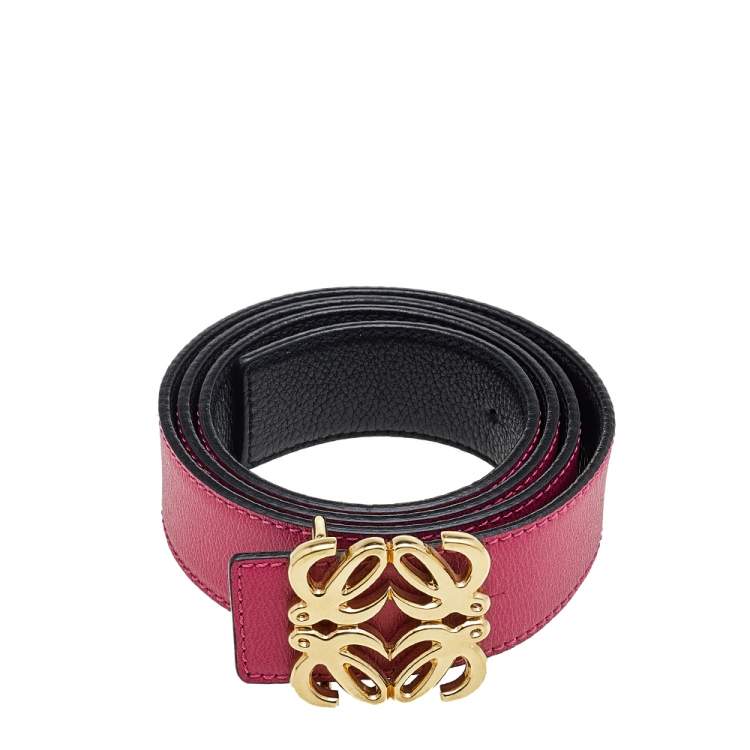Pre Owned Loewe Pink/Black Leather Anagram Reversible Buckle Belt 85CM