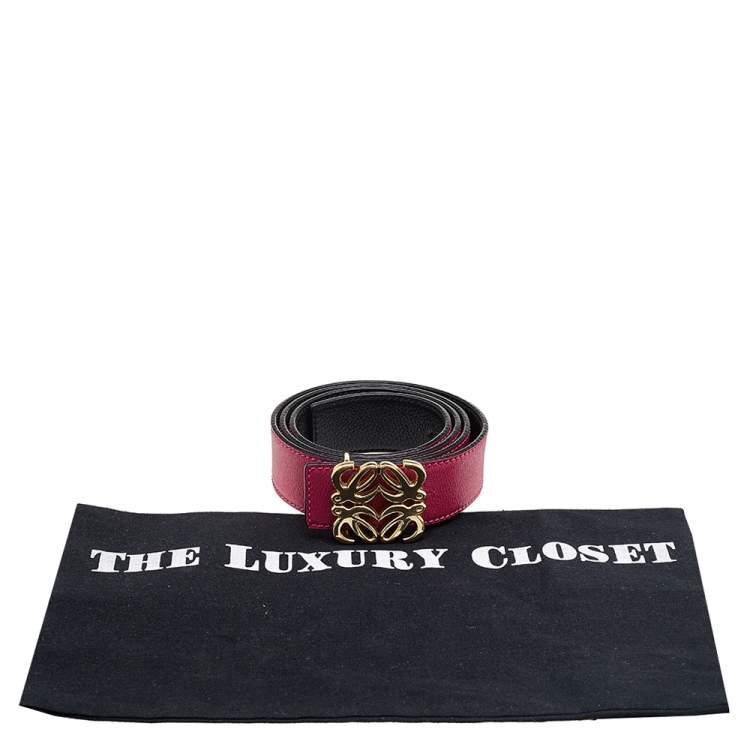 Pre Owned Loewe Pink/Black Leather Anagram Reversible Buckle Belt 85CM