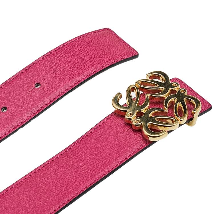 Pre Owned Loewe Pink/Black Leather Anagram Reversible Buckle Belt 85CM