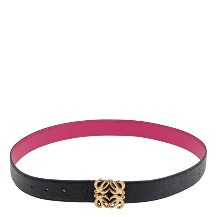 Pre Owned Loewe Pink/Black Leather Anagram Reversible Buckle Belt 85CM