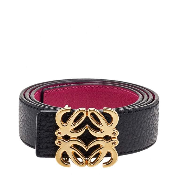 Pre Owned Loewe Pink/Black Leather Anagram Reversible Buckle Belt 85CM
